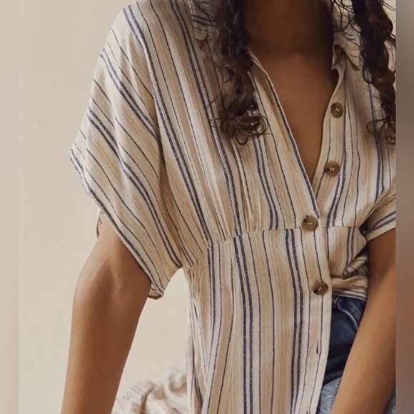 Anthropologie Blue Striped Button-Front Maxi Dress - Picture 4 of 5